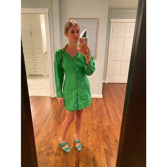 NANUSHKA Green 100% Cotton Shirt Plunge Neckline Halter Tie Alyssa Dress Size XL - Picture 10 of 11